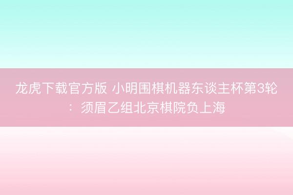 龙虎下载官方版 小明围棋机器东谈主杯第3轮:须眉乙组北京棋院负上海
